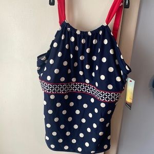 NWT, pretty blue polka dot Tankini top, size 18W